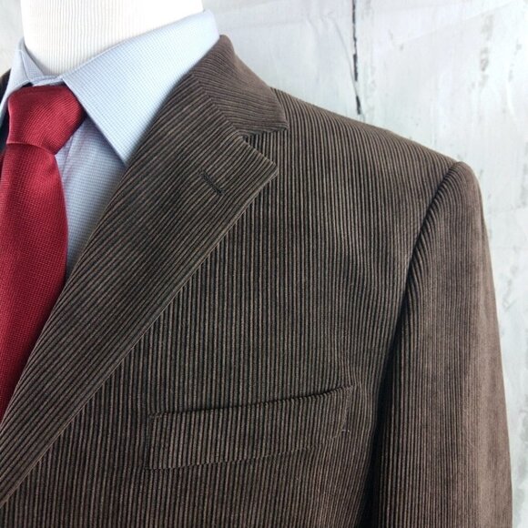 Johnston & Murphy Size L Polyester Blend 3 Btn Brown Pinstripe Blazer Sport Coat - Picture 3 of 12